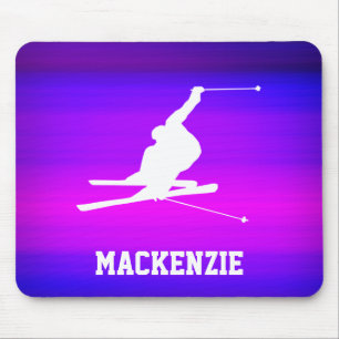 Schnee Ski; lebhaftes Violett Blau und Magenta Mousepad