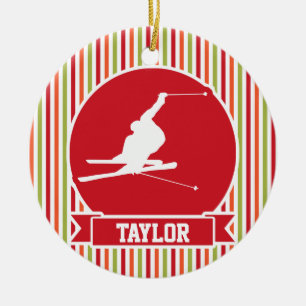 Schnee Ski, Skifahren, Rot, Orange, grüne Streifen Keramikornament