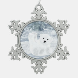 Schnee-Spaß - Eisbär CUB, Schneeflocken Zinn-Ornament