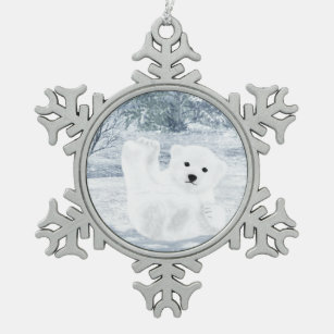 Schnee-Spaß - Eisbär CUB, Schneeflocken Zinn-Ornament