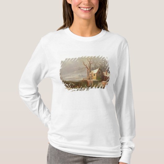 Schnee-Szene mit Mühle und Hütten T-Shirt (Vorderseite)