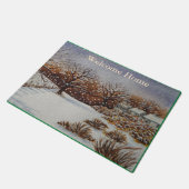 Schnee-Szenenwinter der alten Hütten rustikaler Fußmatte (Schrägansicht)