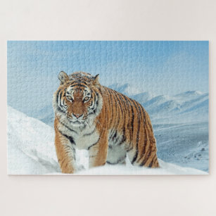 Schnee Tiger Berge Tierisches Foto Trendy Winter Puzzle