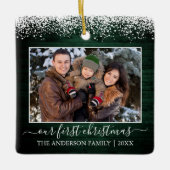 Schnee Top Grün Holz Unser erstes Weihnachtsfest F Keramikornament (Vorderseite)