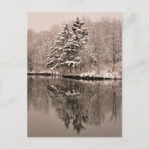 Schnee über See, Winterwunderland - Vintage Sepia Einladungspostkarte