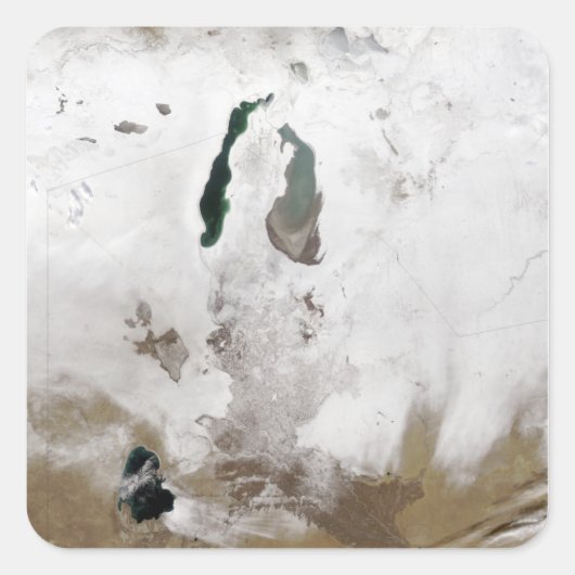 Schnee um das Aralmeer Quadratischer Aufkleber (Vorderseite)