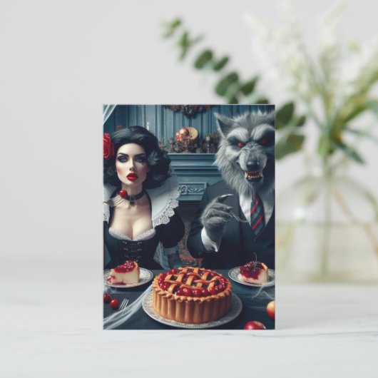 Schnee und die große böse Wolf Dunkle Fantasie Geb Postkarte (Stehend Vorderseite)