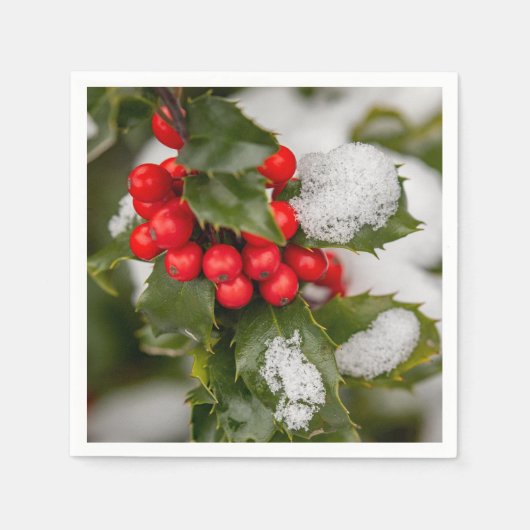 Schnee und Holly Serviette (Vorderseite)