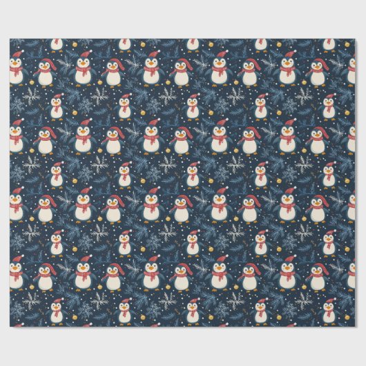 Schnee und Pinguine Blauer Winter Geschenkpapier (Flach)