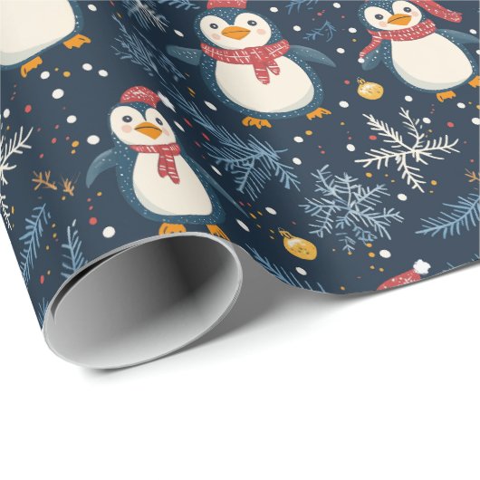 Schnee und Pinguine Blauer Winter Geschenkpapier (Rolleneckpunkt)