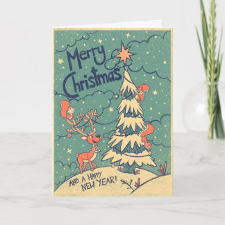 Schnee und Sterne - Retro-Weihnachten Karte
