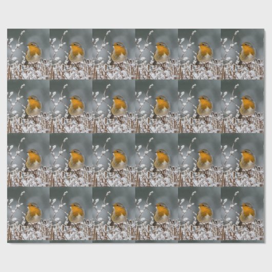 Schnee und Winter-Robin-Baumast-weißes Weihnachten Geschenkpapier (Flach)