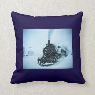 Schnee-verklemmter Zug-Vintage Winter-Eisenbahn Kissen