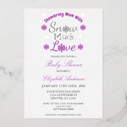 Schnee viel Liebe Winter Snowflake Babydusche Folieneinladung (Vorderseite)