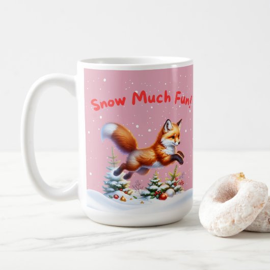 Schnee viel Spaß! Fox springt im Schnee Kaffeetasse (Mit Donut)