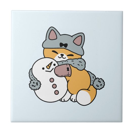 Schnee viel Spaß Katze Winterurlaub Design Fliese (Vorderseite)