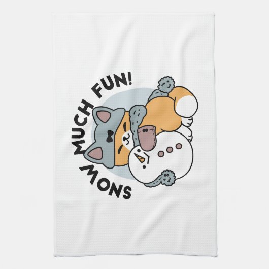 Schnee viel Spaß Katze Winterurlaub Design Geschirrtuch (Vertikal)