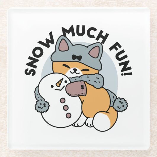 Schnee viel Spaß Katze Winterurlaub Design Glasuntersetzer (Vorderseite)