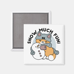 Schnee viel Spaß Katze Winterurlaub Design Magnet