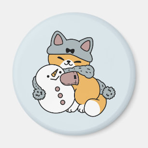 Schnee viel Spaß Katze Winterurlaub Design Magnet