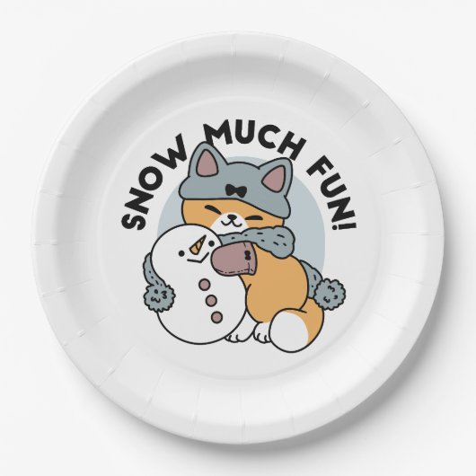 Schnee viel Spaß Katze Winterurlaub Design Pappteller (Vorderseite)