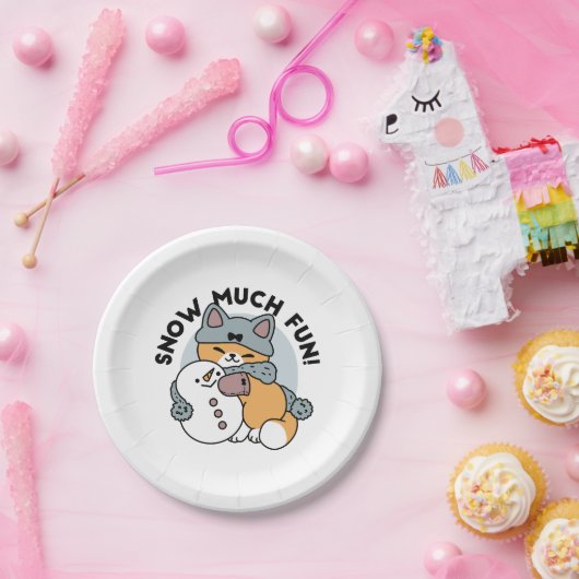Schnee viel Spaß Katze Winterurlaub Design Pappteller (Party)