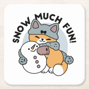 Schnee viel Spaß Katze Winterurlaub Design Rechteckiger Pappuntersetzer