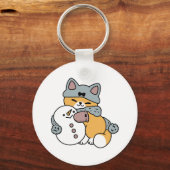Schnee viel Spaß Katze Winterurlaub Design Schlüsselanhänger (Rückseite)