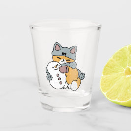 Schnee viel Spaß Katze Winterurlaub Design Schnapsglas