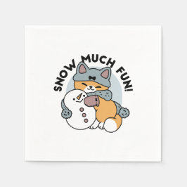 Schnee viel Spaß Katze Winterurlaub Design Serviette