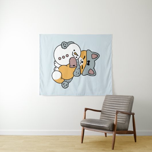 Schnee viel Spaß Katze Winterurlaub Design Wandteppich (Beispiel (Horizontal))