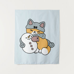 Schnee viel Spaß Katze Winterurlaub Design Wandteppich