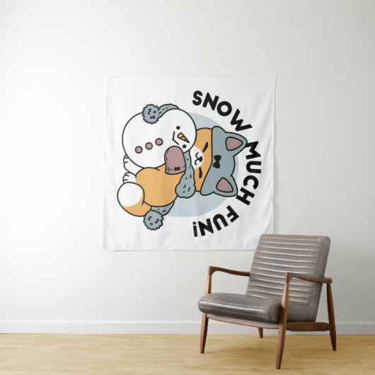 Schnee viel Spaß Katze Winterurlaub Design Wandteppich (Beispiel (Horizontal))