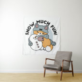 Schnee viel Spaß Katze Winterurlaub Design Wandteppich (Beispiel)