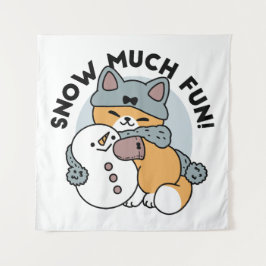 Schnee viel Spaß Katze Winterurlaub Design Wandteppich