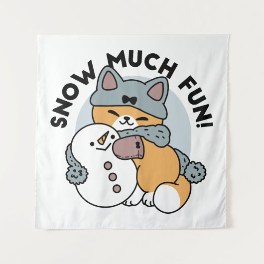 Schnee viel Spaß Katze Winterurlaub Design Wandteppich (Vorderseite)