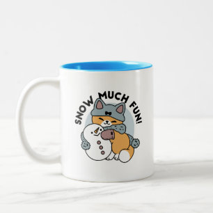 Schnee viel Spaß Katze Winterurlaub Design Zweifarbige Tasse