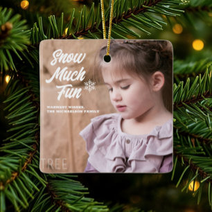 Schnee viel Spaß Kinder Foto Weihnachten Keramikornament