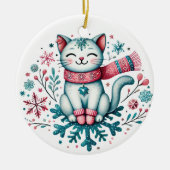 Schnee viel Spaß Weihnachts Kitty Cat Keramik Ornament (Vorne)