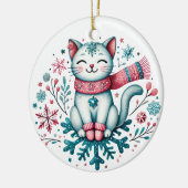 Schnee viel Spaß Weihnachts Kitty Cat Keramik Ornament (Links)
