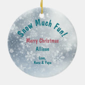 Schnee viel Spaß Weihnachts Kitty Cat Keramik Ornament (Hinten)