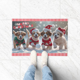 Schnee viel Spaß Welpen spielen Schnee Weihnachten Fußmatte