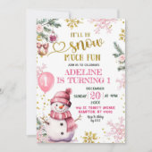 Schnee viel Spaß Winter Erstgeburtstag Mädchen Einladung (Vorderseite)