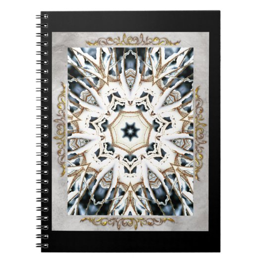 Schnee Web mit Gold Geblüht Notizblock (Vorderseite)