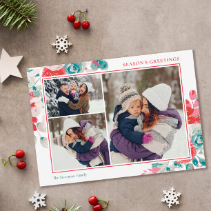 Schnee Weihnachten Grün Rote Blüte 3 Fotos