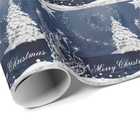 Schnee Weihnachtsbaum Blue Weihnachtswrapping Papi Geschenkpapier (Rolleneckpunkt)
