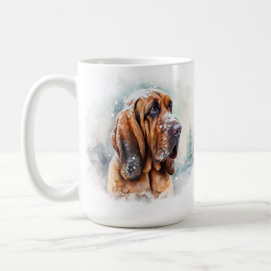 SCHNEE WINTER BLOODHOUND HUNDE-GESICHT KAFFEETASSE (Links)