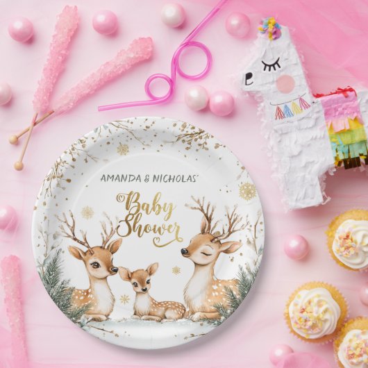 Schnee Winter Deer Baby Dusche Pappteller (Party)