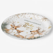 Schnee Winter Deer Baby Dusche Pappteller (Schrägansicht)