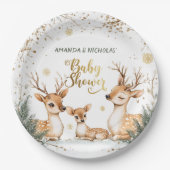 Schnee Winter Deer Baby Dusche Pappteller (Vorderseite)
